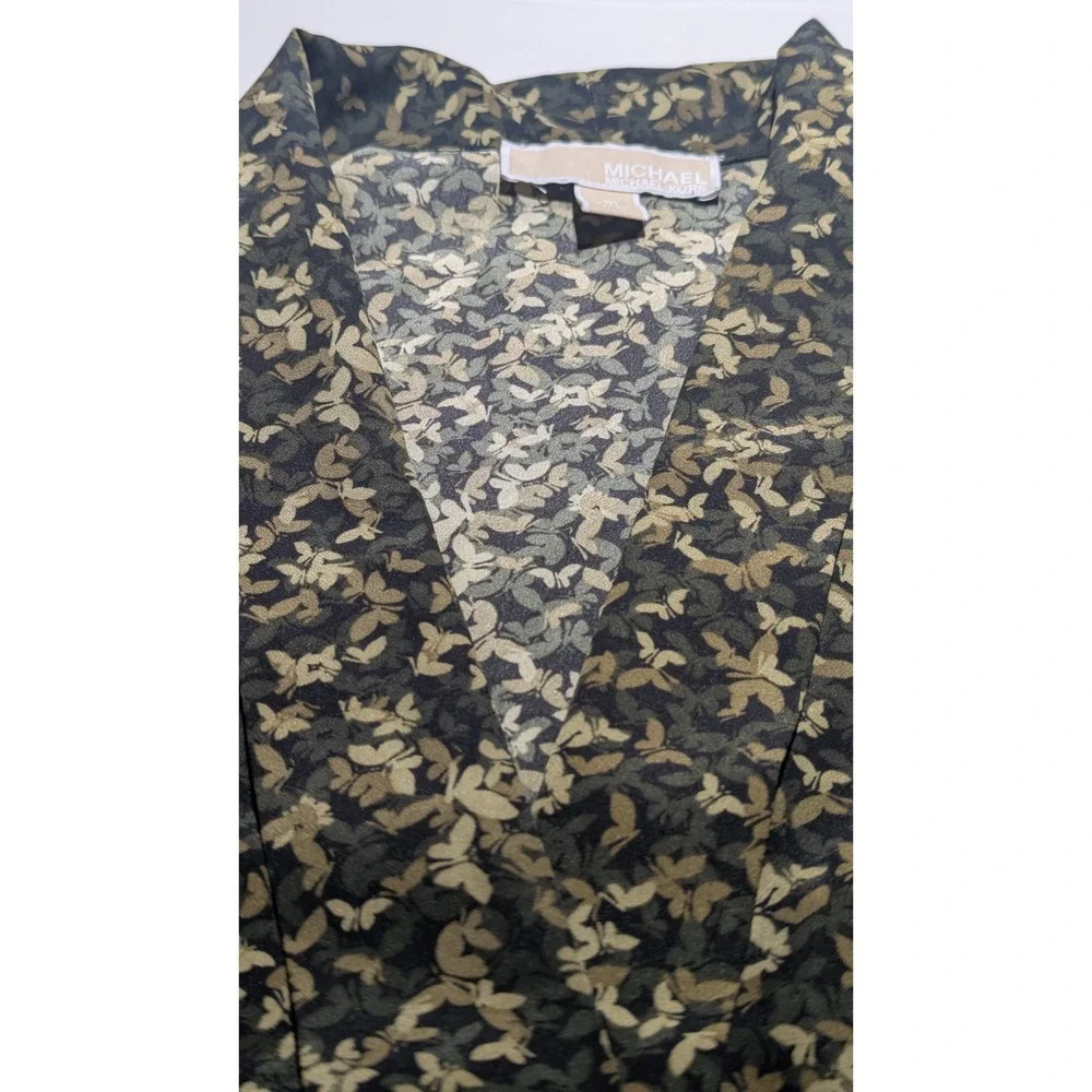 Michael Michael Kors Womens M Butterfly‎ Print Polyester Blouse Olive Gold